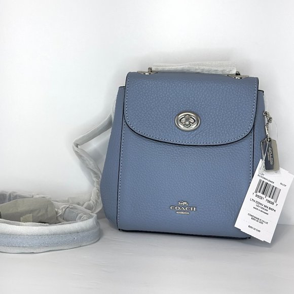 Coach Convertible Pebble Leather Mini Backpack Crossbody Silver/Blue NWT - Picture 8 of 10